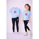 Lorvex Kız T-Shirt ve Esnek Tayt Seti Çocuk Takım %100 Pamuk Pembe Pati Baskılı – Günlük Rahat Spor Kombin - 9 - 10 Yaş - 04G-Mavi