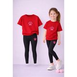 Lorvex Kız T-Shirt ve Esnek Tayt Seti Çocuk Takım %100 Pamuk Pembe Pati Baskılı – Günlük Rahat Spor Kombin - 9 - 10 Yaş - 06R-Kırmızı