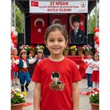 Lorvex Milli Bayram Temalı Atatürk Baskılı Çocuk-Yetişkin Pamuklu Tshirt Tişört - 24-Kırmızı - 5 - 6 Yaş