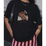 Lorvex Money Criminal Baskılı Oversize Unisex Pamuklu Tshirt-Tişört - 0-Siyah - XL