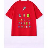 Lorvex Oversize Unisex Pamuklu Baskılı T-Shirt – Tennis Emoji Baskı - 24-Kırmızı - 11 - 12 Yaş
