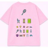 Lorvex Oversize Unisex Pamuklu Baskılı T-Shirt – Tennis Emoji Baskı - 50-Pembe - 11 - 12 Yaş