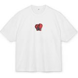 Lorvex Oversize Unisex Pamuklu Tişört – Boks Eldiveni Baskı - 01-Beyaz - XL