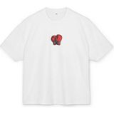 Lorvex Oversize Unisex Pamuklu Tişört – Boks Eldiveni Baskı - 01-Beyaz