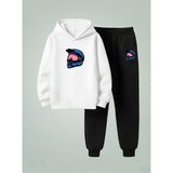 Lorvex Sweatshirt-Eşofman Takım Çocuk (Kapüşonlu) Kask Baskılı 3 Iplik Şardonlu - 5 - 6 Yaş - 001-Beyaz