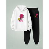 Lorvex Sweatshirt-Eşofman Takım Çocuk (Kapüşonlu) Pembe Tenis Baskılı 3 Iplik Şardonlu - 13 - 14 Yaş - 001-Beyaz