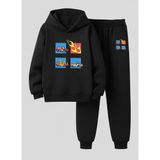Lorvex Sweatshirt-Eşofman Takım Erkek Çocuk (Kapüşonlu) Alevli Araba Baskılı 3 Iplik Şardonlu - 9 - 10 Yaş - 5-Siyah