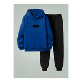 LORVEX Sweatshirt - Eşofman Takım (Kapüşonlu) Erkek Çocuk YÜRÜYEN SİYAH PUMA Baskılı 3 İplik Şardonlu