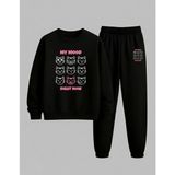 Lorvex Sweatshirt-Eşofman Takım Kız Çocuk Bisiklet Yaka My Mood Baskılı 3 Iplik Şardonlu - 9 - 10 Yaş - 5-Siyah