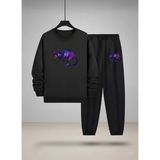 Lorvex Sweatshirt-Eşofman Takım Unısex Çocuk Bisiklet Yaka Mor Kedi Baskılı 3 Iplik Şardonlu - 11 - 12 Yaş - 5-Siyah