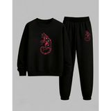 Lorvex Sweatshirt-Eşofman Takım Unısex Çocuk Bisiklet Yaka Parlayan Kedi Baskılı 3 Iplik Şardonlu - 7 - 8 Yaş - 5-Siyah
