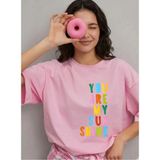 Lorvex T-Shirt Oversize %100 Pamuklu Anneler Günü Özel-You Are My Shine Baskılı Tişört - 50-Pembe