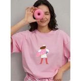 Lorvex T-Shirt Oversize %100 Pamuklu Rahat Kalıp Anneler Günü Özel Baskılı Tişört - 50-Pembe