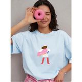 Lorvex T-Shirt Oversize %100 Pamuklu Rahat Kalıp Anneler Günü Özel Baskılı Tişört - 8-Mavi