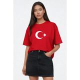 Lorvex T-Shirt Oversize Unısex %100 Pamuklu Rahat Kalıp Türk Bayrak Aşkı Baskılı Tişört - 24-Kırmızı - 5 - 6 Yaş