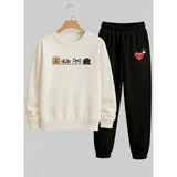 Lorvex Unısex Çocuk Beyaz Sweatshirt-Eşofman Takım Bisiklet Yaka Tatlı Köpekler Baskılı 3 Iplik Şardonlu - 11 - 12 Yaş - 001-Beyaz