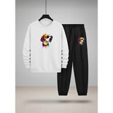 Lorvex Unısex Çocuk Bisiklet Yaka Sweatshirt-Eşofman Takım Renkli Köpek Baskılı 3 Iplik Şardonlu - 5 - 6 Yaş - 001-Beyaz