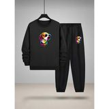 Lorvex Unısex Çocuk Bisiklet Yaka Sweatshirt-Eşofman Takım Renkli Köpek Baskılı 3 Iplik Şardonlu - 9 - 10 Yaş - 5-Siyah