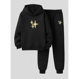 Lorvex Unısex Çocuk Sweatshirt-Eşofman Takım (Kapüşonlu) Parlak Yıldız Baskılı 3 Iplik Şardonlu - 9 - 10 Yaş - 5-Siyah