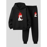 Lorvex Unısex Çocuk Sweatshirt-Eşofman Takım (Kapüşonlu) Sinirli Kedi Baskılı 3 Iplik Şardonlu - 5 - 6 Yaş - 5-Siyah