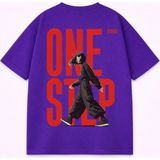 Lorvex Unisex Oversize Tişört %100 Pamuklu Baskılı T-Shirt Rahat Kalıp Günlük Şık Kombin - 18-Mor - 2XL