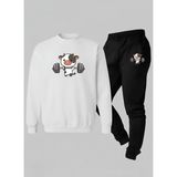Lorvex Unısex Sweatshirt-Eşofman Çocuk Takım Bisiklet Yaka Kaslı Inek Baskılı 3 Iplik Şardonlu - 13 - 14 Yaş - 001-Beyaz