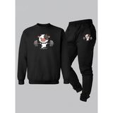 Lorvex Unısex Sweatshirt-Eşofman Çocuk Takım Bisiklet Yaka Kaslı Inek Baskılı 3 Iplik Şardonlu - 9 - 10 Yaş - 5-Siyah