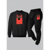Lorvex Unısex Sweatshirt-Eşofman Çocuk Takım Bisiklet Yaka Turuncu Köpek Baskılı 3 Iplik Şardonlu - 5 - 6 Yaş - 5-Siyah