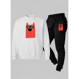 Lorvex Unısex Sweatshirt-Eşofman Çocuk Takım Bisiklet Yaka Turuncu Köpek Baskılı 3 Iplik Şardonlu - 7 - 8 Yaş - 001-Beyaz