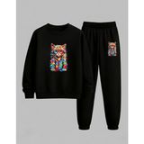 Lorvex Unısex Sweatshirt-Eşofman Takım Çocuk Bisiklet Yaka Dj Kedi Baskılı 3 Iplik Şardonlu - 7 - 8 Yaş - 5-Siyah