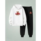 Lorvex Unısex Sweatshirt-Eşofman Takım Çocuk Kapüşonlu Takım Love Yourself Baskılı 3 Iplik Şardonlu - 11 - 12 Yaş - 001-Beyaz
