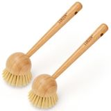 Lorzon 2 Paket Saplı Bulaşık Fırçası, Bambu Bulaşık Fırçalama Fırçası, Bulaşıklar için Mutfak Fırçaları, Temizleyici, Tencere, Tava, Lavabo, Bulaşık Temizleme Fırçası