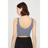 Los Ojos Antrasit Hafif Destekli Sırt Detaylı Kaplı Crop Top Spor Büstiyer - M