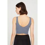 Los Ojos Antrasit Hafif Destekli Sırt Detaylı Kaplı Crop Top Spor Büstiyer - XS