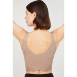 Los Ojos Bej Hafif Destekli Sırt Detaylı Kaplı Crop Top Spor Büstiyer Nefes Alabilir Yapı ile Konfor