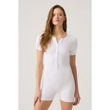 Los Ojos Beyaz Fitilli Kısa Kollu Kısa Tulum Short Romper - XS