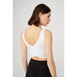 Los Ojos Beyaz Hafif Destekli Sırt Detaylı Kaplı Crop Top Spor Büstiyer - M