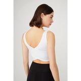 Los Ojos Beyaz Hafif Destekli Sırt Detaylı Kaplı Crop Top Spor Büstiyer - XS
