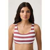 Los Ojos Bordo-Beyaz Çizgili Kare Yaka Spor Bikini Üstü Sporty Top - Bordo - Beyaz - M