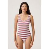 Los Ojos Bordo-Beyaz Çizgili U Yaka Spor Mayo Sporty One Piece - Bordo - Beyaz