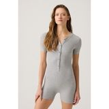Los Ojos Gri Melanj Fitilli Kısa Kollu Kısa Tulum Short Romper - XL