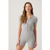 Los Ojos Gri Melanj Fitilli Kısa Kollu Kısa Tulum Short Romper