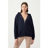LOS OJOS Kadın Lacivert Kapüşonlu Oversize Şardonlu Fermuarlı Örme Sweatshirt