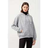 LOS OJOS Kadın Melanj Gri Kapüşonlu Oversize Şardonlu Fermuarlı Örme Sweatshirt