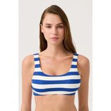 Los Ojos Lacivert-Beyaz Çizgili Kare Yaka Spor Bikini Üstü Sporty Top - Lacivert - Beyaz - M