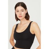 Los Ojos Siyah Hafif Destekli Kaplı Crop Top Spor Büstiyer