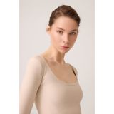 Los Ojos x Ece Bej Melanj Uzun Kollu U Yaka Spor Bluz Scoop Neck Top