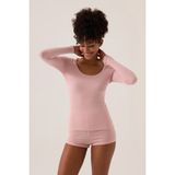 Los Ojos x Ece Pembe Modal Kumaşlı Uzun Kollu Şortlu Pijama Takımı Ribbed Pj - XL