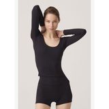 Los Ojos x Ece Siyah Uzun Kollu U Yaka Spor Bluz Scoop Neck Top