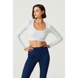 Los Ojos x Melodi Gri Pamuklu Fitilli Crop Spor Bluz Long Sleeve - XS